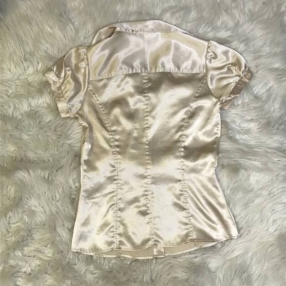 Beige Silky Button Down Top - Picture 5 of 6